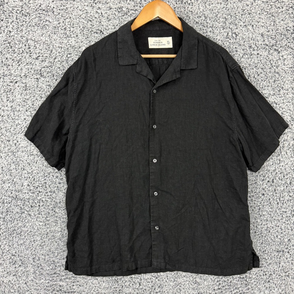 Abercrombie & Fitch Shirt Mens XL Black Linen Blend Short Sleeve Button Up